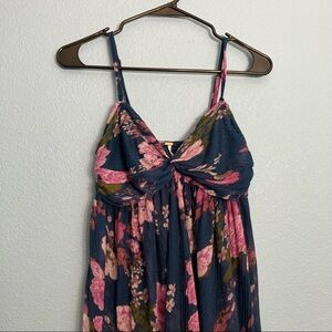 Free People Mirage Floral Hi-Low Flowy Top - Blue/Pink